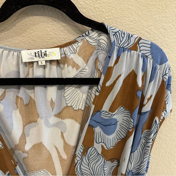 Tibi | L | Blue and Brown Wrap Sundress with Dolman Cap Sleeves size large - Picture 7 of 7